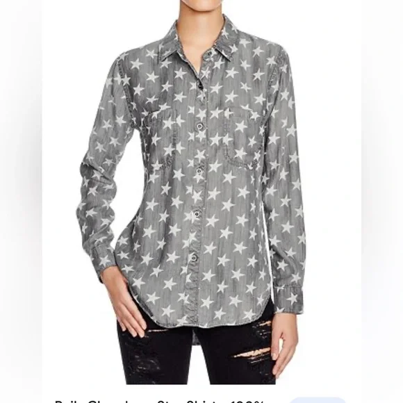 Rails women’s chambray stars gray wash & white button up M Lyocell collar shirt - Picture 1 of 13